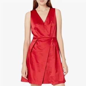 Paris Sunday Sleeveless V-neck Inverted PleatsHot Red Full Skirt Dress M